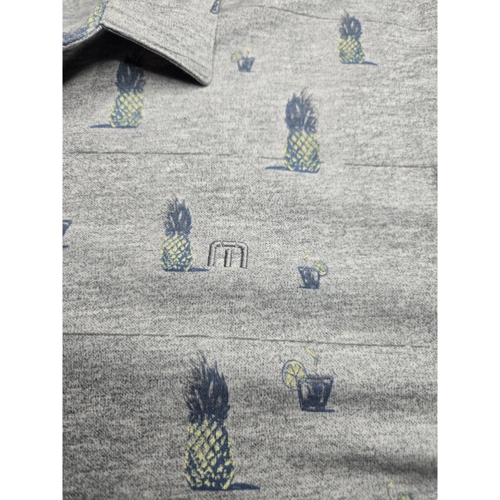 Travis Mathew XL Men's Polo Shirt Gray Pineapple Drink Print Short Sleeve - Picture 3 of 6